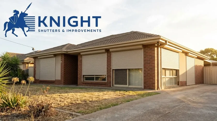 Motorised roller shutters closed against summer sun on an Adelaide home