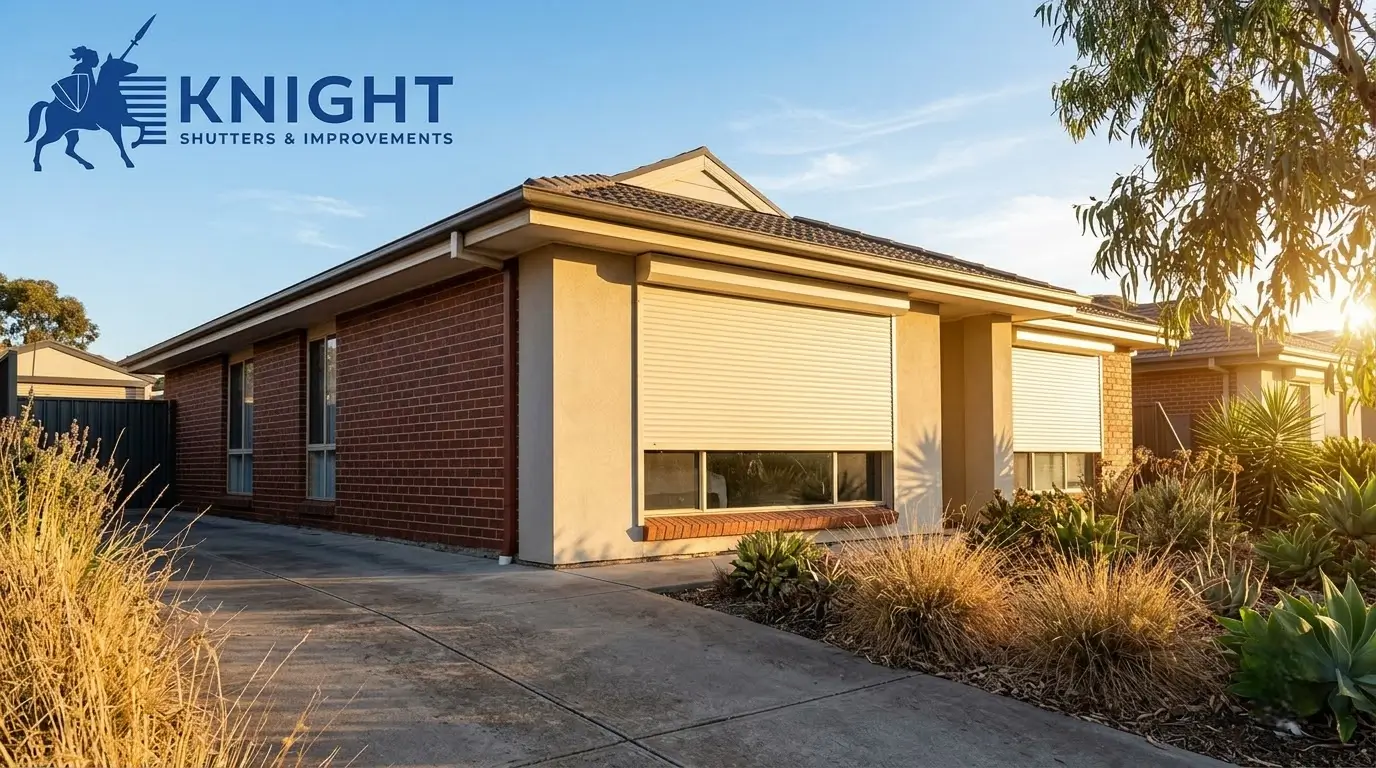 Motorised roller shutters Adelaide home, west-facing window closed against summer sun