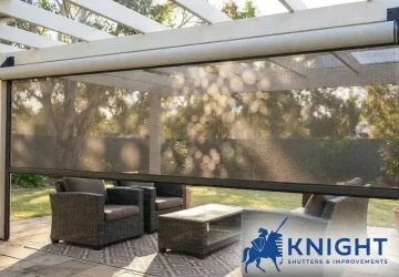 Outside shade blind creating dappled shade over an Adelaide veranda