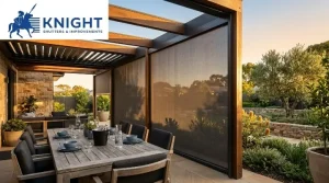 Tracked outdoor blinds closed against afternoon sun on an Adelaide alfresco pergola