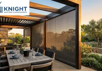 Tracked outdoor blinds closed against afternoon sun on an Adelaide alfresco pergola