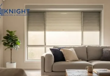 Cream roller shutters on the front windows of a brick home in Gawler