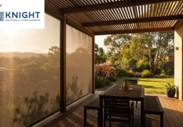 Pergola in Adelaide with outside shade blinds lowered on the sunny side