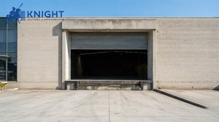 Large commercial roller shutter on a warehouse loading bay