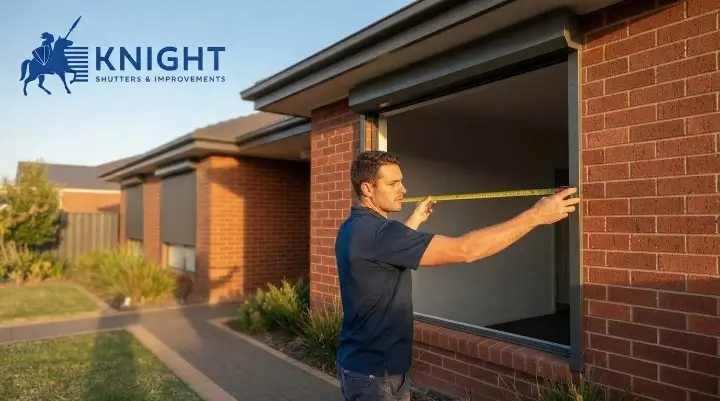 Installer measuring a window opening for roller shutters